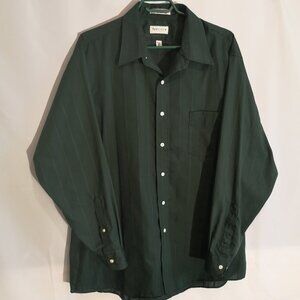 Van Heusen Men's Size 17.5 Dark Green Wrinkle Free Button Front & Cuffs Shirt